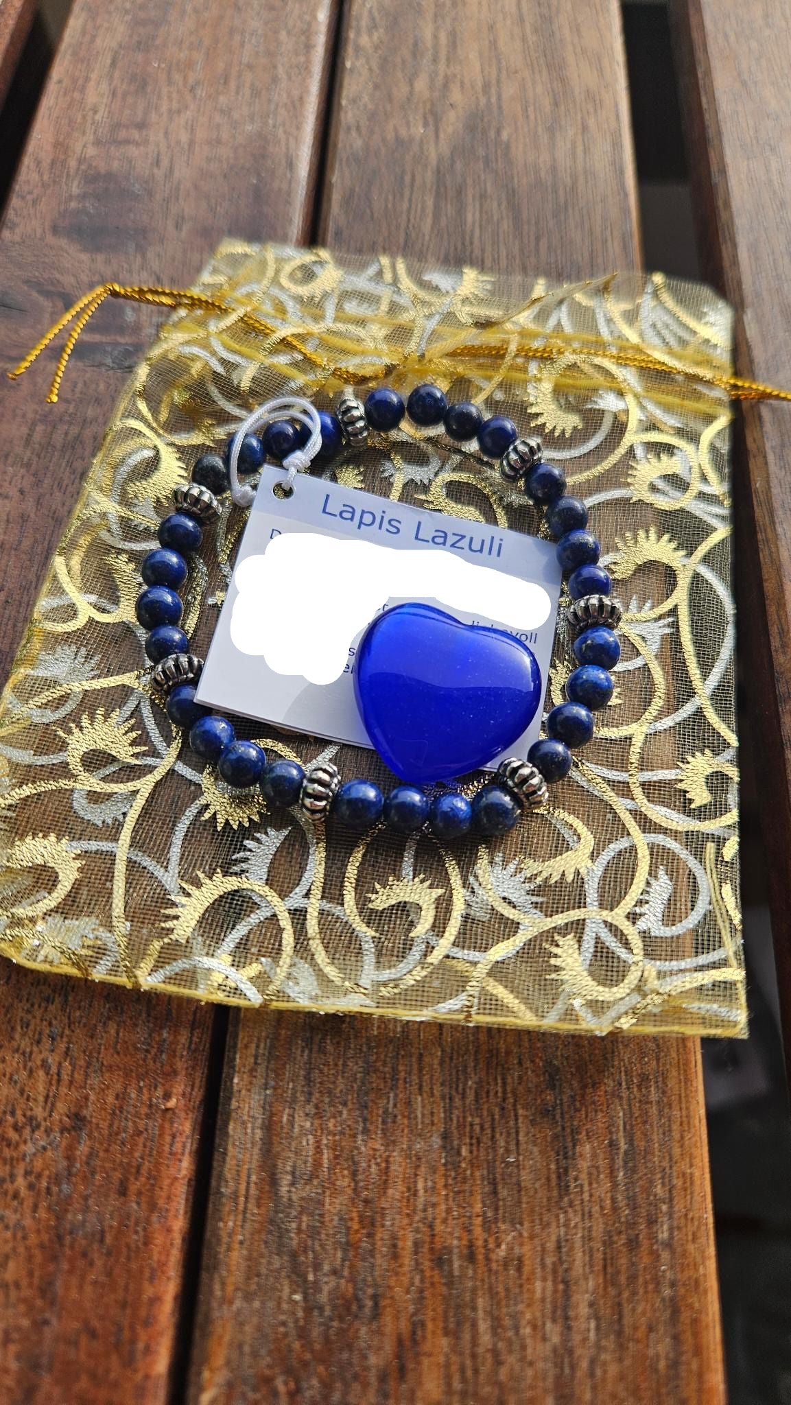 Geschenkset - Lapis Lazuli Armband und Herzstein aus Wasserstein